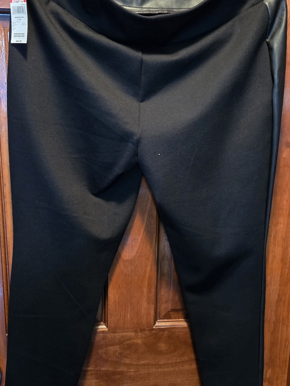 Simply Emma Black Ponte Jogger Leggings with Faux Leather Waistband